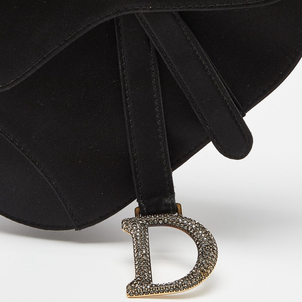 Authentic Christian Dior Black Mini Satin Saddle Bag with Crystals - Picture 5 of 6